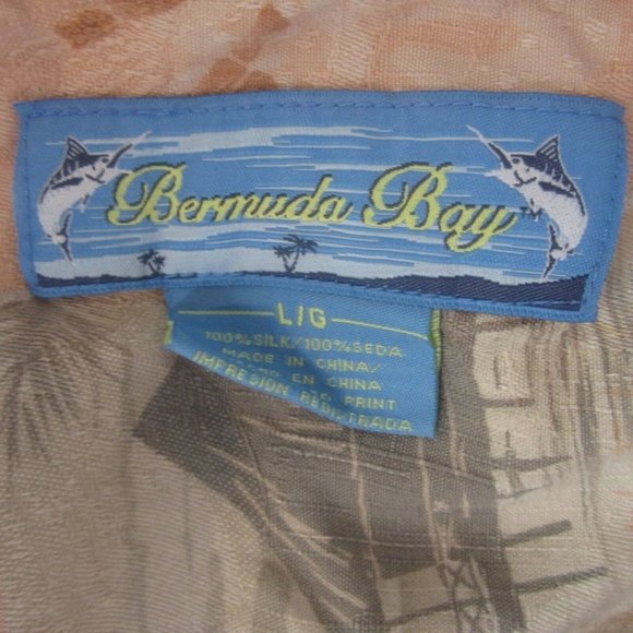 Bahama Bay Men Hawaiian camp shirt p2p 24" L aloha luau tropical silk vtg hula - Picture 9 of 9